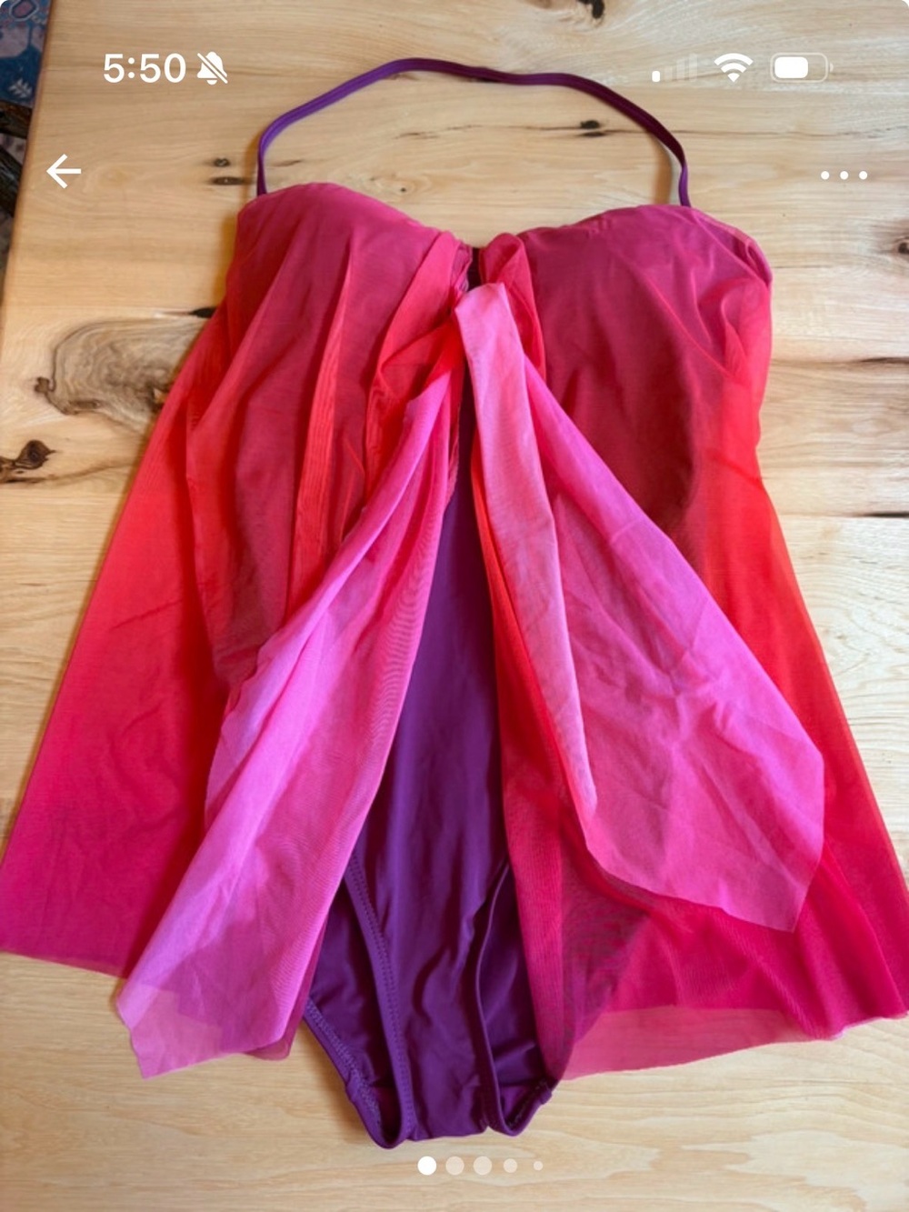 NWT Ralph Lauren Ombre Halter swimsuit with sheer overlay. Sz 6